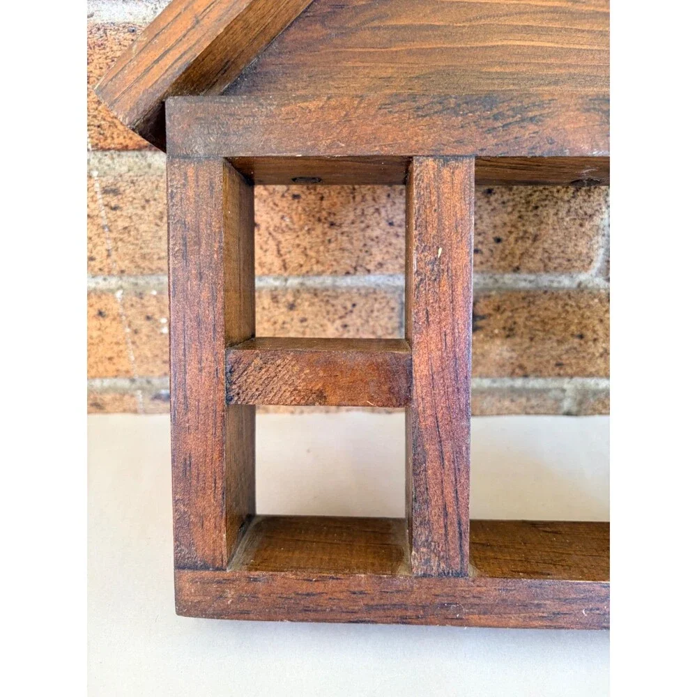 Vtg House Shaped Wood Trinket Shelf Heart Cutout Hanging Miniatures Display